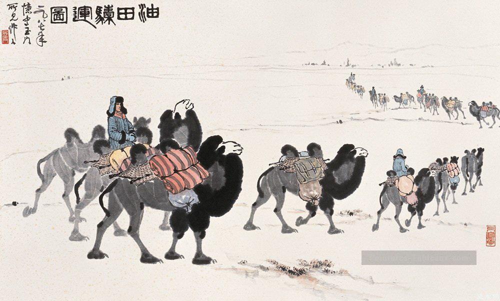 Wu Zuoren chameaux dans le désert ancienne Chine à l’encre Peintures à l'huile